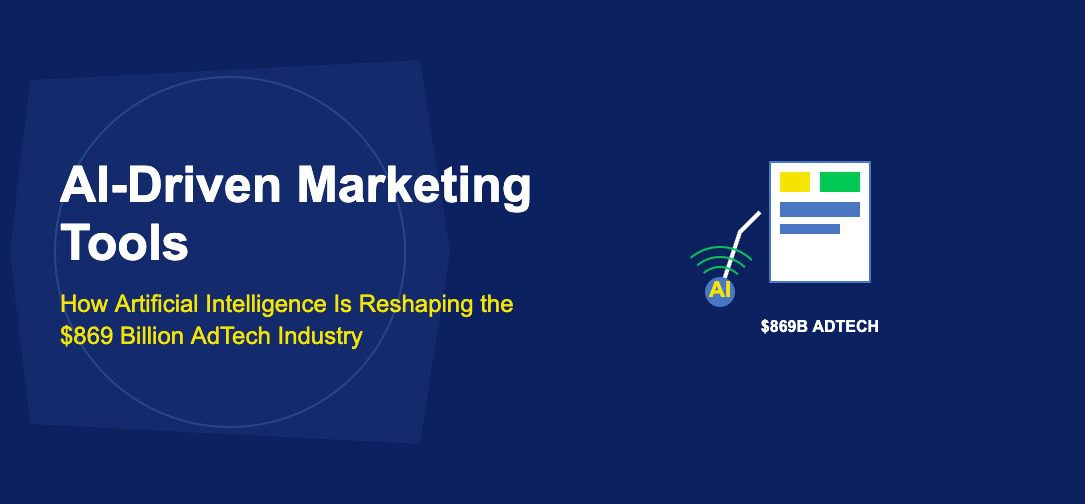 Robotic arm painting an advertising canvas with AI signal waves emanating from blue joint on dark blue background