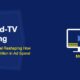 Television screen with play button and sponsored ad overlay with CTV label on dark blue background