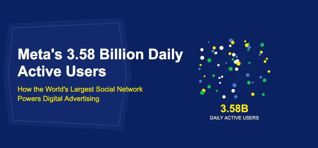 Scattered colorful dots representing billions of connected users with network lines on dark blue background