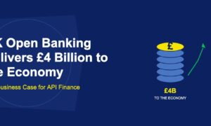 Stack of golden and blue pound coins with green growth arrow rising on dark blue background
