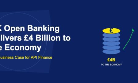 Stack of golden and blue pound coins with green growth arrow rising on dark blue background