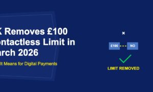 Broken limit barrier with crossed out pound 100 and green checkmark on dark blue background