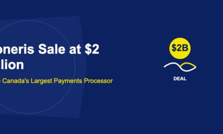 Handshake illustration with golden two billion dollar coin above on dark blue background