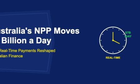 White clock face with golden hands and seven billion per day real-time label on dark blue background