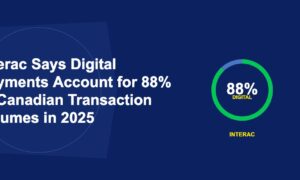 Circular progress ring showing 88 percent filled in green with Interac label on dark blue background