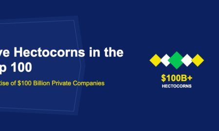 Five sparkling diamond shapes in gold white and green representing hectocorns on dark blue background