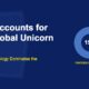 Blue donut chart with golden 15 percent fintech slice and unicorn horn accent on dark blue background