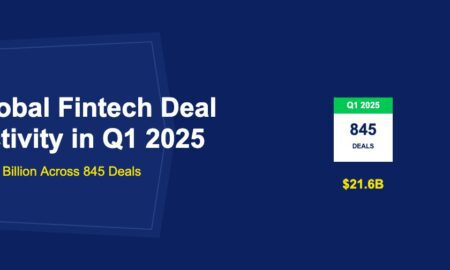 White calendar page showing Q1 2025 with 845 deals counter and dollar amount on dark blue background