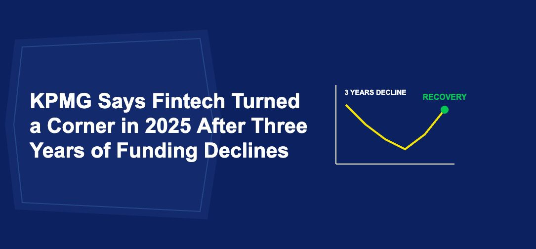 V-shaped recovery chart line with green recovery dot after three years of decline on dark blue background