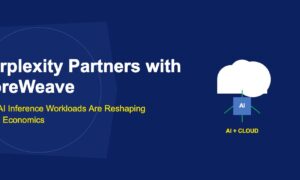 White cloud shape with blue AI chip inside connected by green circuit lines on dark blue background