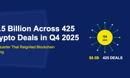 Golden Q4 2025 circle with exploding firework sparks and deal counter on dark blue background