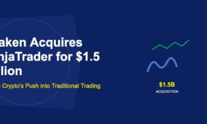 Blue tentacle wave pattern with green candlestick trading chart and 1.5 billion label on dark blue background