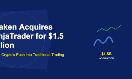 Blue tentacle wave pattern with green candlestick trading chart and 1.5 billion label on dark blue background