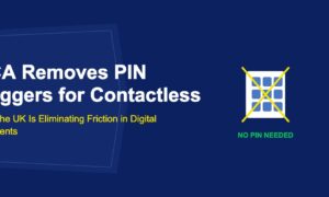 White PIN keypad with golden X cross-out marks and green no PIN needed label on dark blue background