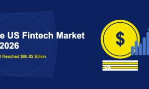 Golden US dollar coin with rising bar chart and American flag stripes on dark blue background