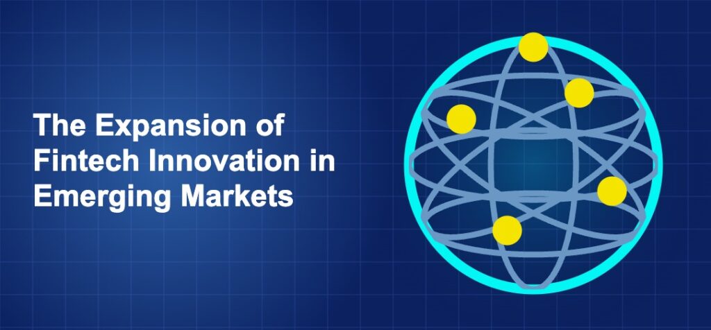 Dark blue fintech illustration with icons in solo composition