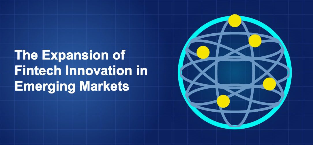 Dark blue fintech illustration with icons in solo composition