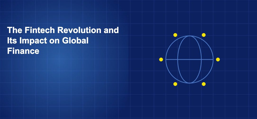 Globe surrounded by orbital financial symbols representing the worldwide impact of the fintech revolution
