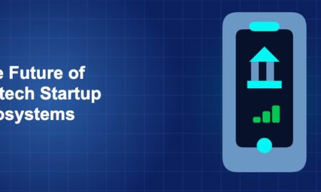 Dark blue fintech illustration with icons in solo composition