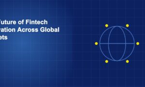 Globe with radiating connection lines to orbital dots representing fintech innovation spreading across global markets