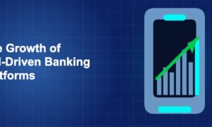 Dark blue fintech illustration with icons in solo composition