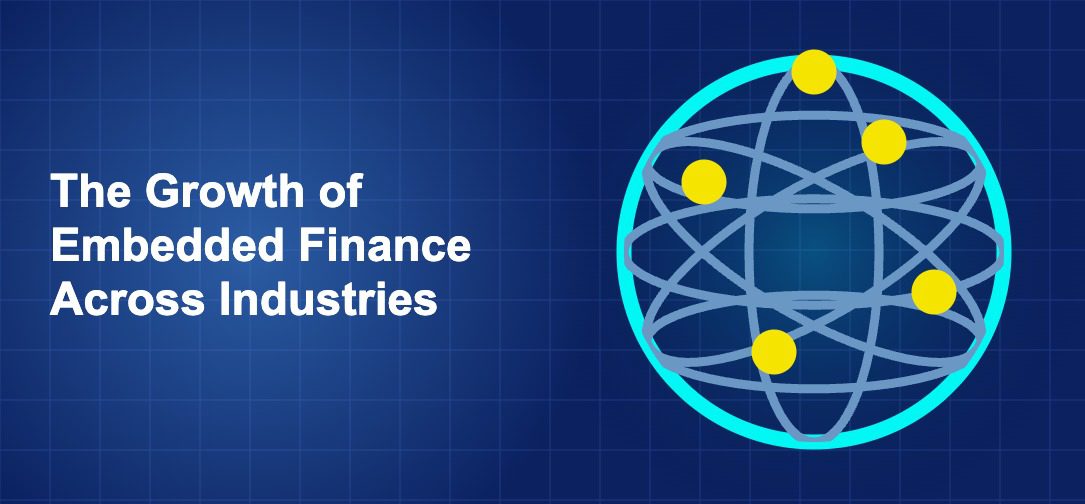 Dark blue fintech illustration with icons in solo composition