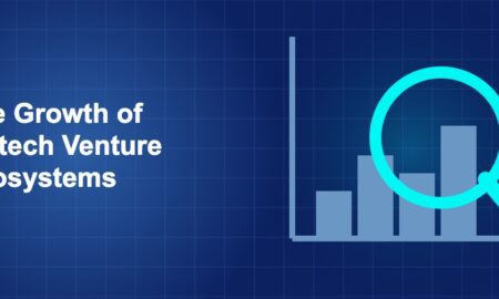 Dark blue fintech illustration with icons in solo composition