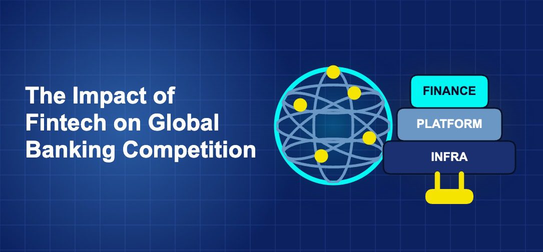 Dark blue fintech illustration with + icons in side-by-side composition