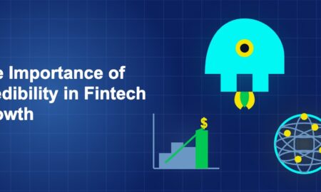 Dark blue fintech illustration with ++ icons in triangle composition