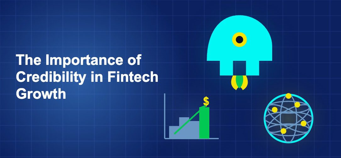 Dark blue fintech illustration with ++ icons in triangle composition