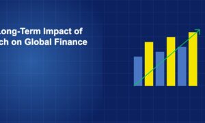 Bar chart with ascending trend line representing long-term fintech revenue growth projections