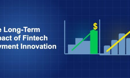 Dark blue fintech illustration with + icons in side-by-side composition