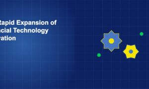 Interlocking gears with connecting dots representing the mechanics of financial technology innovation