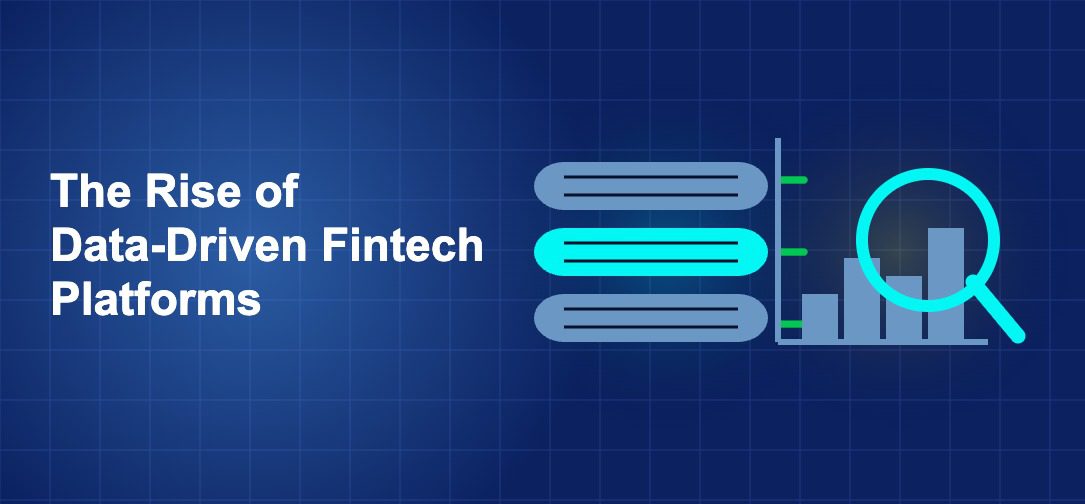 Dark blue fintech illustration with + icons in side-by-side composition