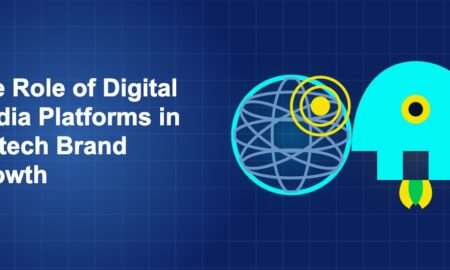 Dark blue fintech illustration with + icons in side-by-side composition