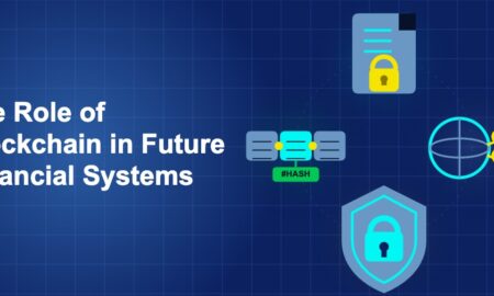 Dark blue illustration showing icon, icon, icon, icon in circular composition