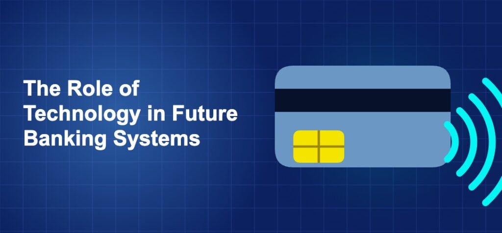 Dark blue fintech illustration with icons in solo composition