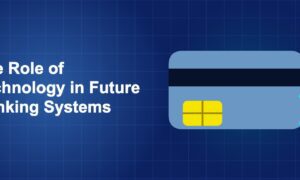 Dark blue fintech illustration with icons in solo composition