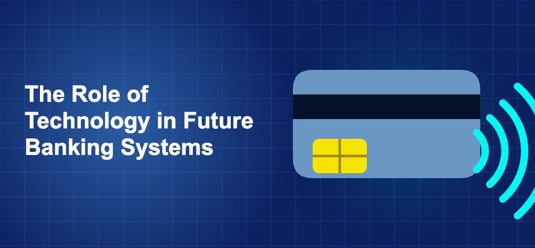 Dark blue fintech illustration with icons in solo composition