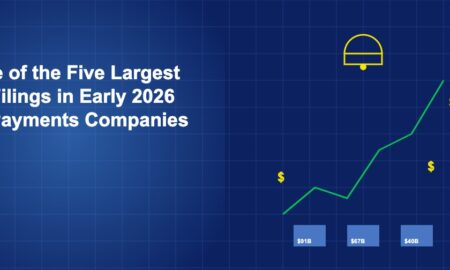Rising stock chart with an IPO bell and three company valuation blocks showing dollar amounts