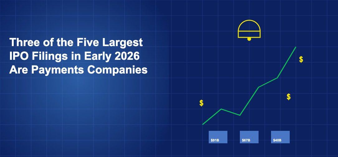 Rising stock chart with an IPO bell and three company valuation blocks showing dollar amounts