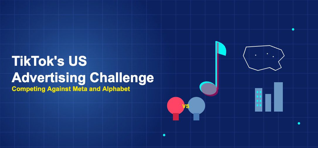 TikTok music note with US map boxing gloves and tech buildings