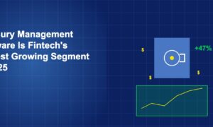 Blue vault with golden lock alongside a green dashboard with rising yellow line chart and +47% label