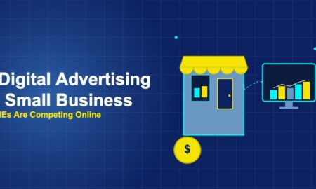 Small storefront shop with awning connected to monitor showing ad dashboard