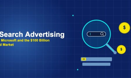 Large magnifying glass with search bar and gold dollar coins