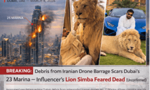 BREAKING: Debris from Iranian Drone Barrage Scars Dubai's 23 Marina Tower — Flames Erupt, One Dead, Rumors Swirl Over Influencer's Famous Lion Simba Feared Killed