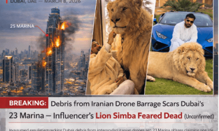 BREAKING: Debris from Iranian Drone Barrage Scars Dubai's 23 Marina Tower — Flames Erupt, One Dead, Rumors Swirl Over Influencer's Famous Lion Simba Feared Killed