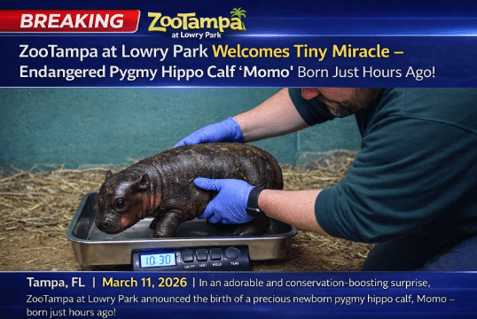 BREAKING: ZooTampa at Lowry Park Welcomes Tiny Miracle – Endangered Pygmy Hippo Calf “Momo” Born Just Hours Ago