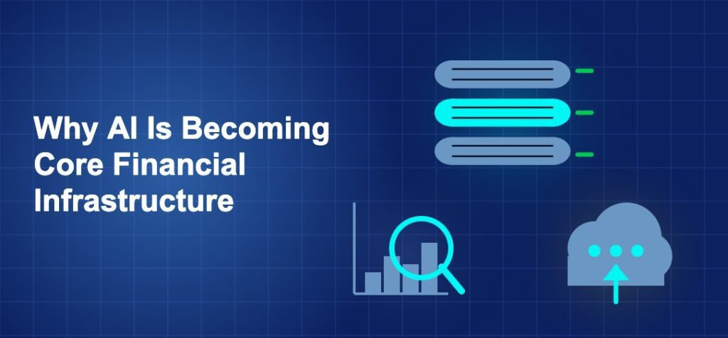 Dark blue fintech illustration with ++ icons in triangle composition