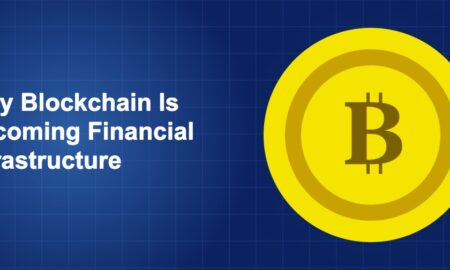 Dark blue fintech illustration with icons in solo composition